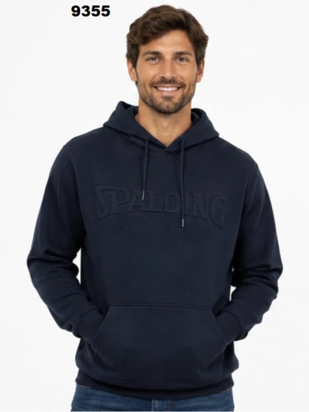 NWT - SPALDING Men's Navy Blue Embossed Logo Hoodie Sweatshirt with Pocket